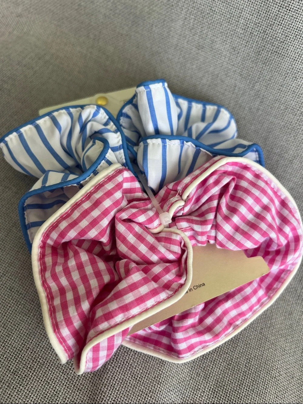 Piper K scrunchie set of 2 stripes checkers white blue pink NWT